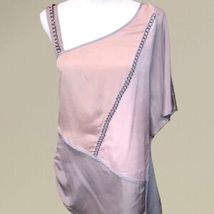 Anthropologie LuPruia One Shoulder Blouse Silver Chain Detail Muted Rose Size M
